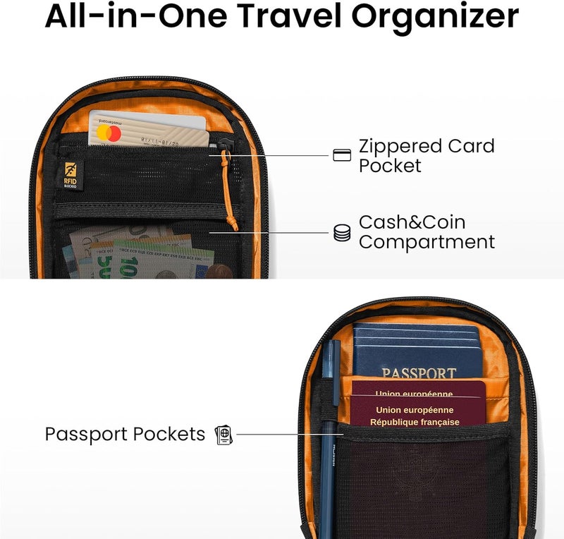 Tomtoc Aviator-T37 X-Pac Travel Crossbody RFID Blocking Bag, Holds 4-6 Passports with Anti-theft Lockable Zippers, Multiple Pockets for Cards & Documents – Organizer for Daily Use - Image 4